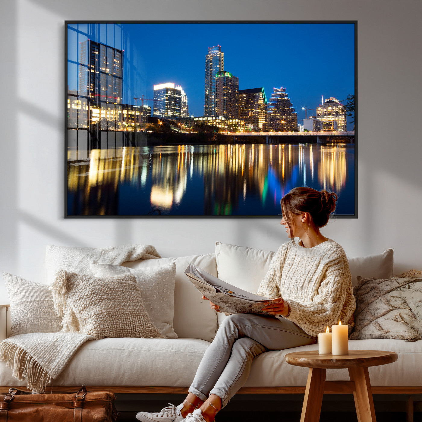21916206-MGV-CV-36X24 - Austin Skyline Wall Art Canvas Print, Austin Downtown Night Cityscape Print for Modern Urban Wall Decor