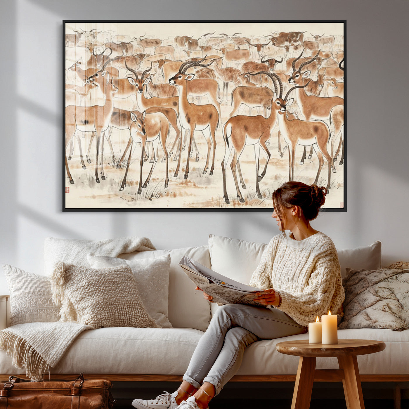 67375088-MGV-CV-36X24 - Farmhouse Animals Wall Art Canvas Print - Abstract Farm Animal Drawing Mid-Century Wall Art for Cabin Decor