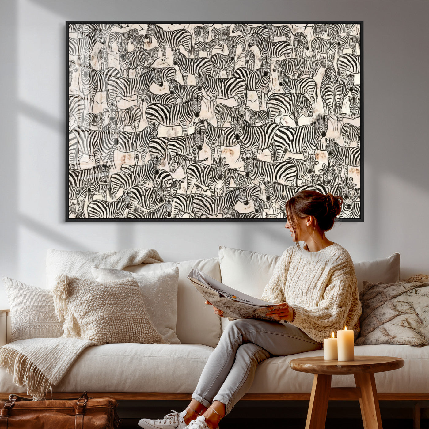 76453377-MGV-CV-36X24 - Farmhouse Animals Wall Art Canvas Print - Abstract Farm Animal Drawing Mid-Century Wall Art for Cabin Decor