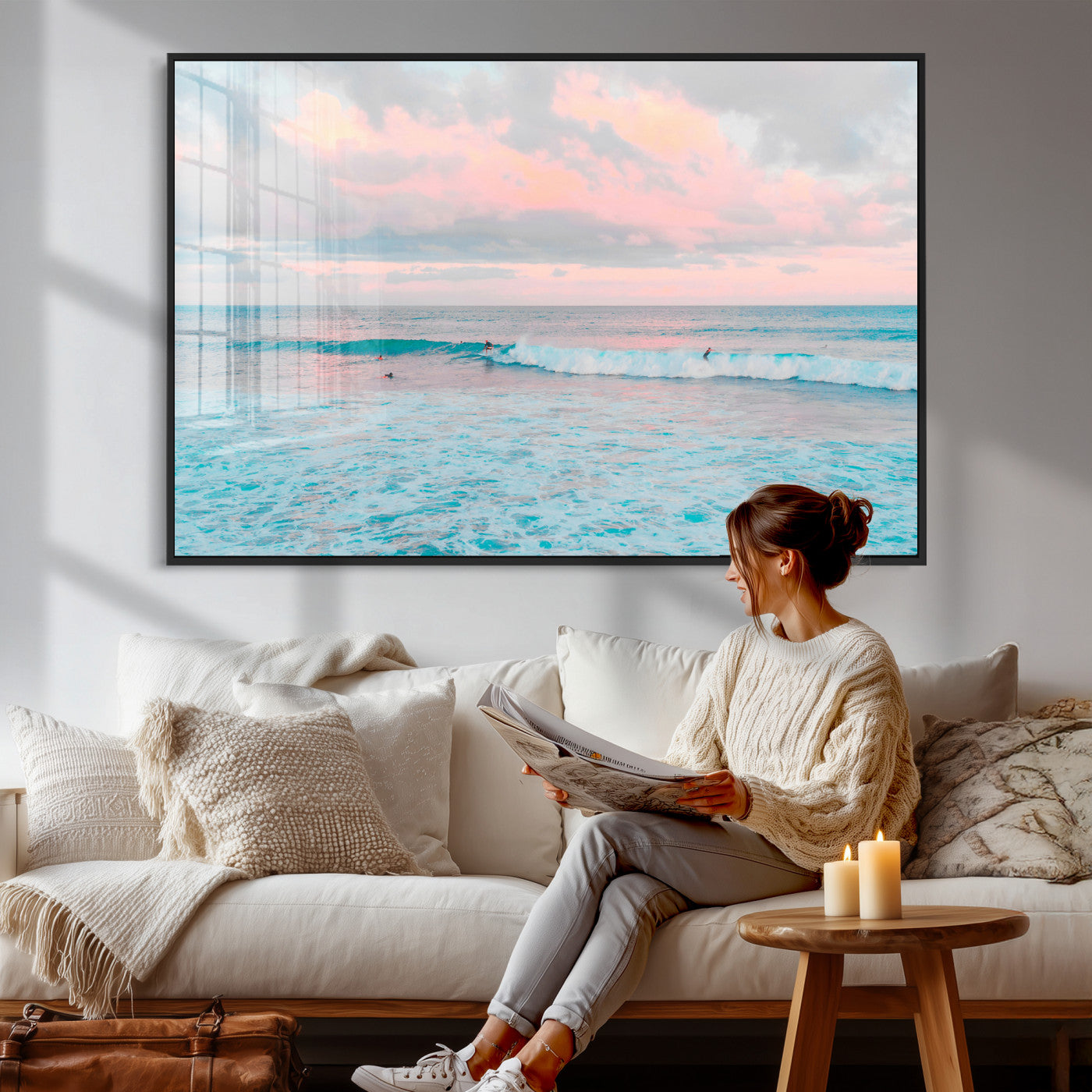 73216461-MGV-CV-36X24 - Ocean Wave Wall Art Canvas Print, Pastel Surf Seascape Photography, Coastal Beach Wall Decor