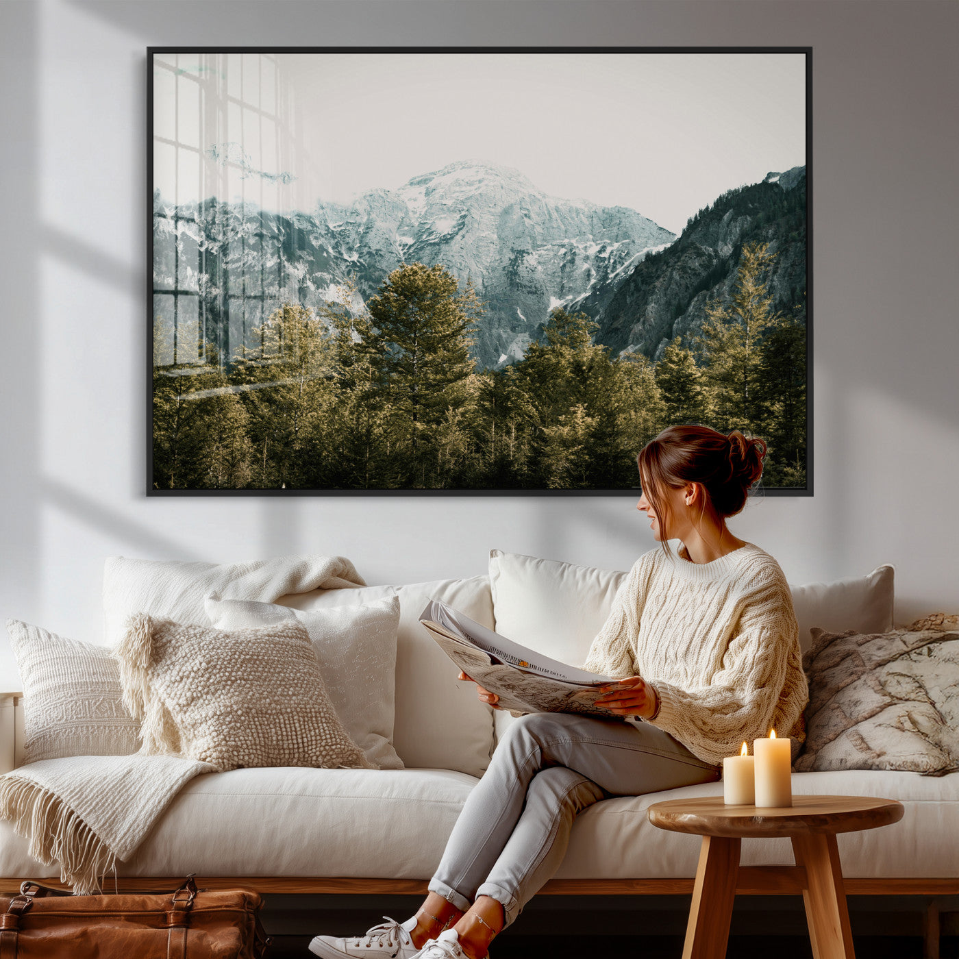 48479662-MGV-CV-36X24 - Mountain Forest Wall Art Canvas Print, Alpine Landscape Nature Photography, Moody Wilderness Wall Decor