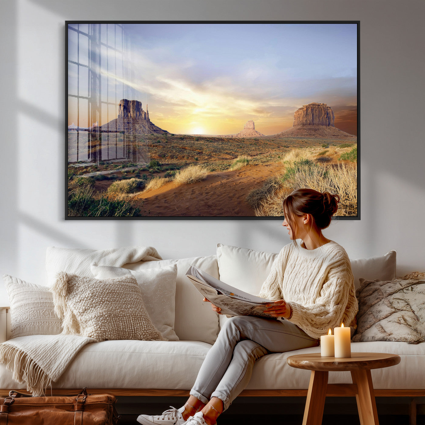14901845-MGV-CV-36X24 - Monument Valley Desert Landscape Wall Art Canvas Print, Southwest Desert Rock Formation Canvas Print, Western Red Rock Panorama Art Printing
