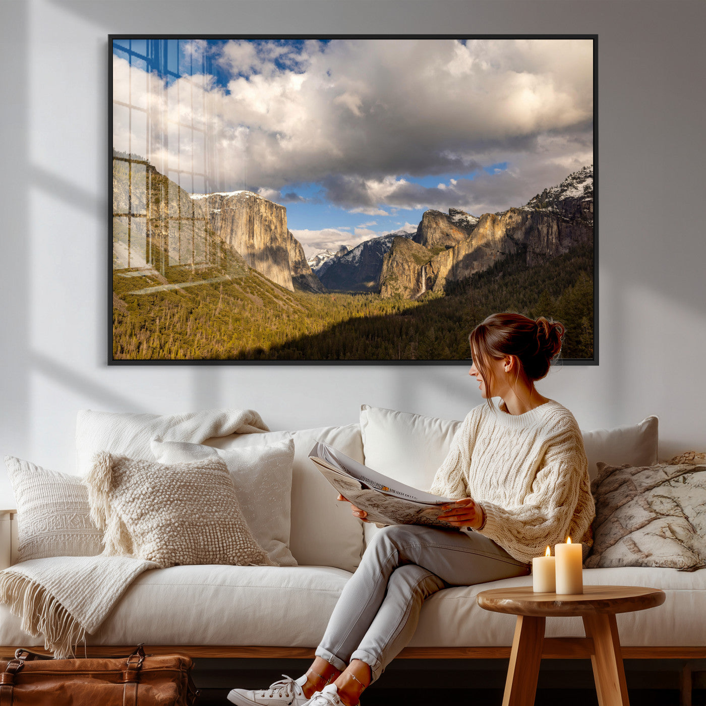 51451302-MGV-CV-36X24 - Yosemite Valley Mountain Landscape Wall Art Canvas Print, Granite Cliff Forest Valley Canvas Print, California National Park Scenic Art Printing