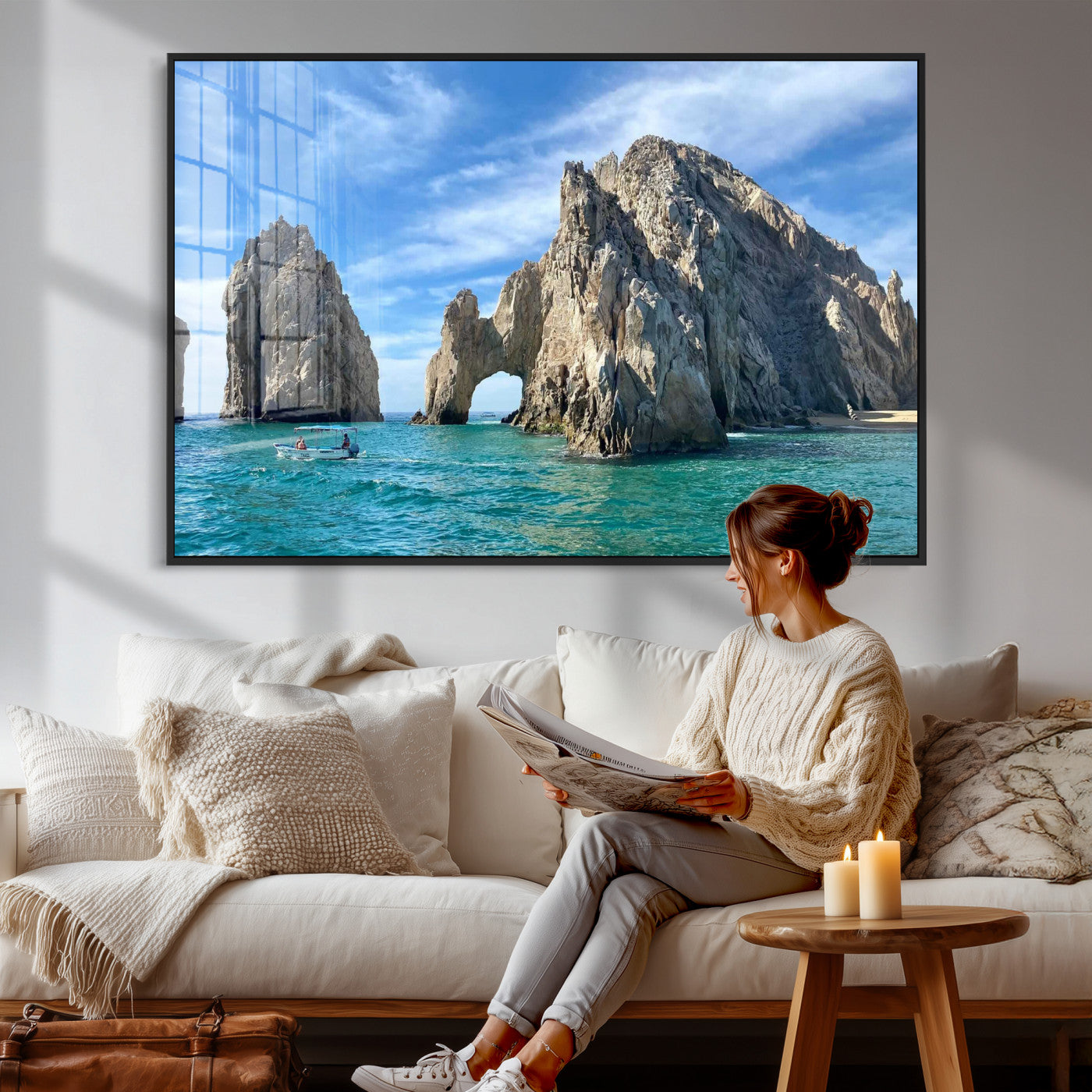 20946478-MGV-CV-36X24 - El Arco Cabo San Lucas Ocean Arch Wall Art Canvas Print, Baja California Rock Arch Seascape Canvas Print, Mexico Coastal Landmark Scenic Art Printing