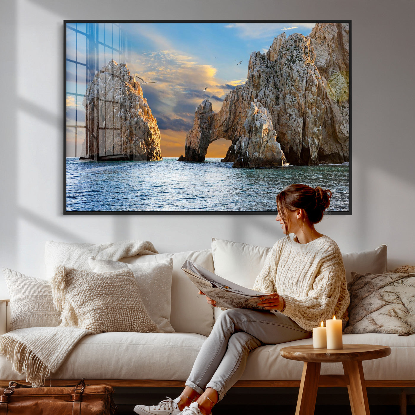 63505689-MGV-CV-36X24 - El Arco Cabo San Lucas Ocean Arch Wall Art Canvas Print, Baja California Rock Arch Seascape Canvas Print, Mexico Coastal Landmark Scenic Art Printing
