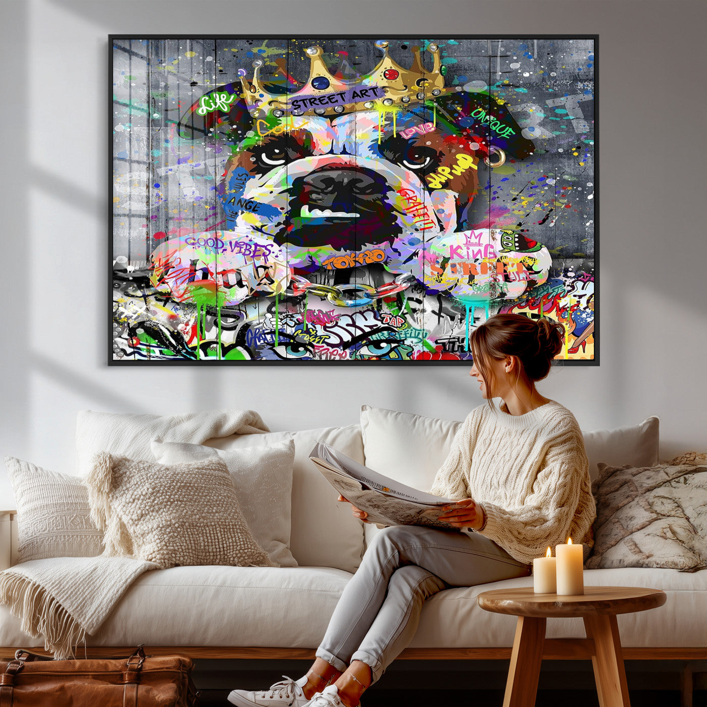 45209731-MGV-CV-36X24 - Dog Wall Decor for Teen Bedroom Decor - Graffiti Animal Canvas Wall Art for Teen Room Decor - Abstract Wall Painting Ready to Hang