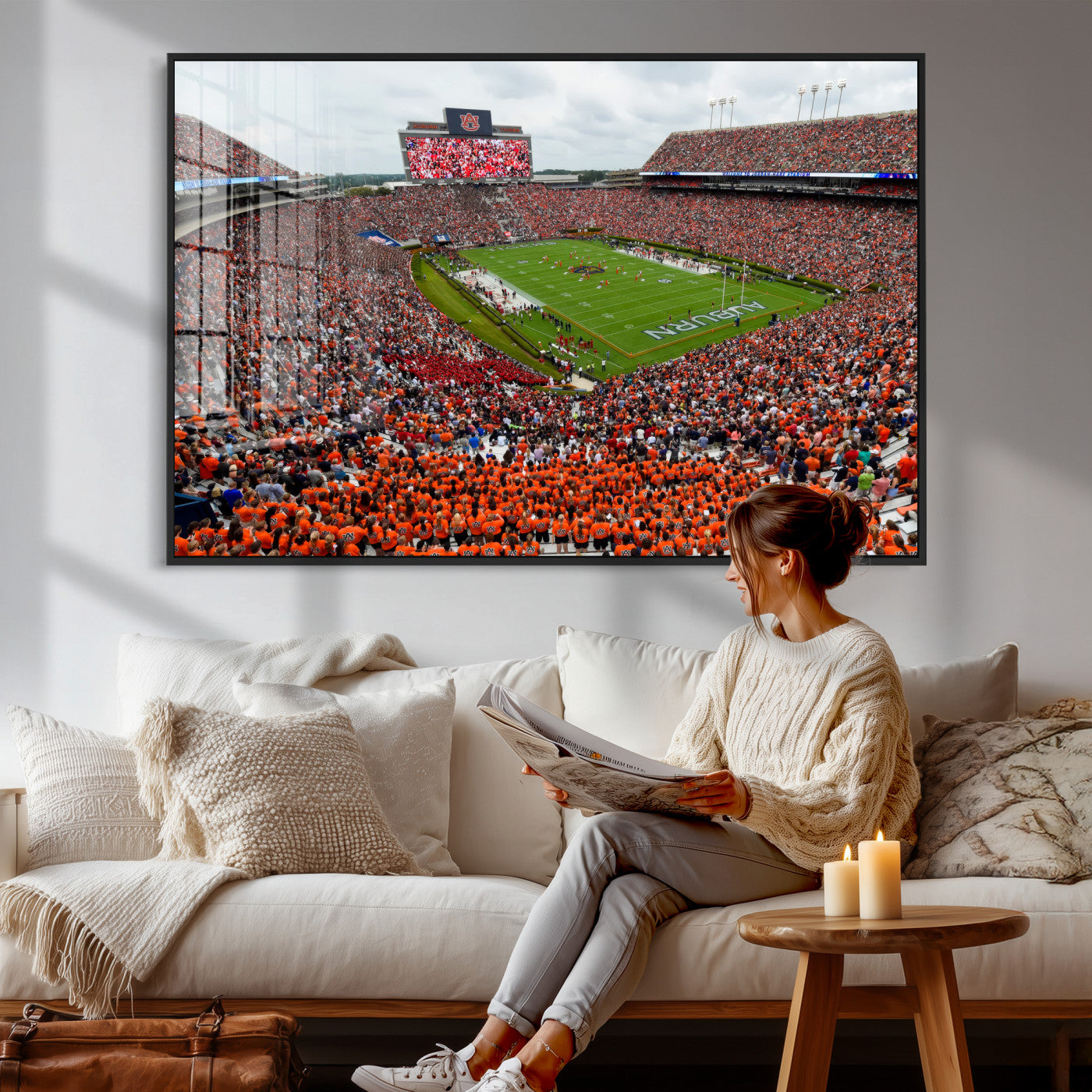 82562490-MGV-CV-36X24 - Auburn Stadium Sunset Wall Art Canvas Print, Jordan Hare Stadium Game Day Crowd, Auburn Tigers Football Artwork