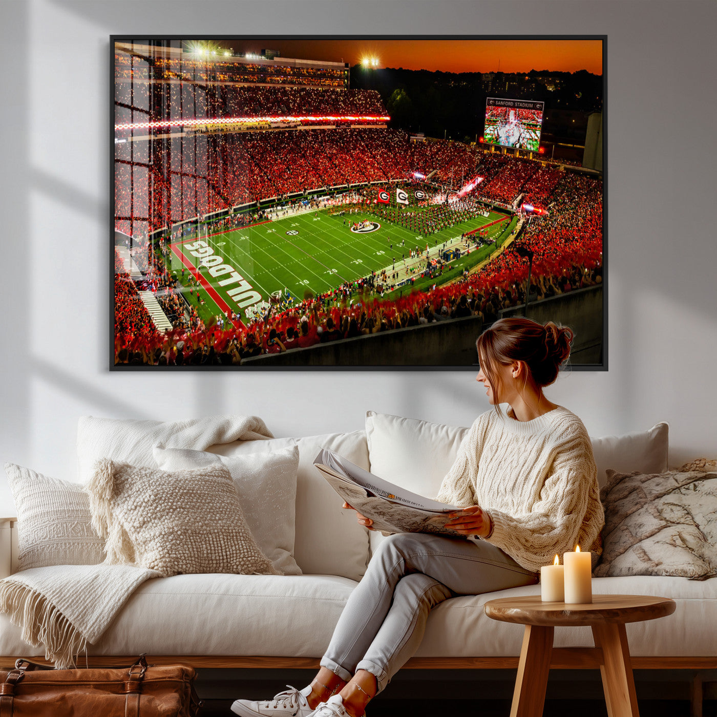 48894104-MGV-CV-36X24 - Georgia Bulldogs Stadium Wall Art Canvas Print, Sanford Stadium Night Game Panorama, College Football Crowd Wall Decor
