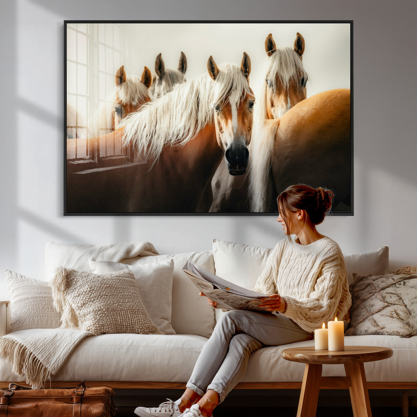 71904941-MGV-CV-36X24 - Wild Horse Herd Wall Art Canvas Print, Natural Horse Portrait Nature Wall Decor for Living Room and Office