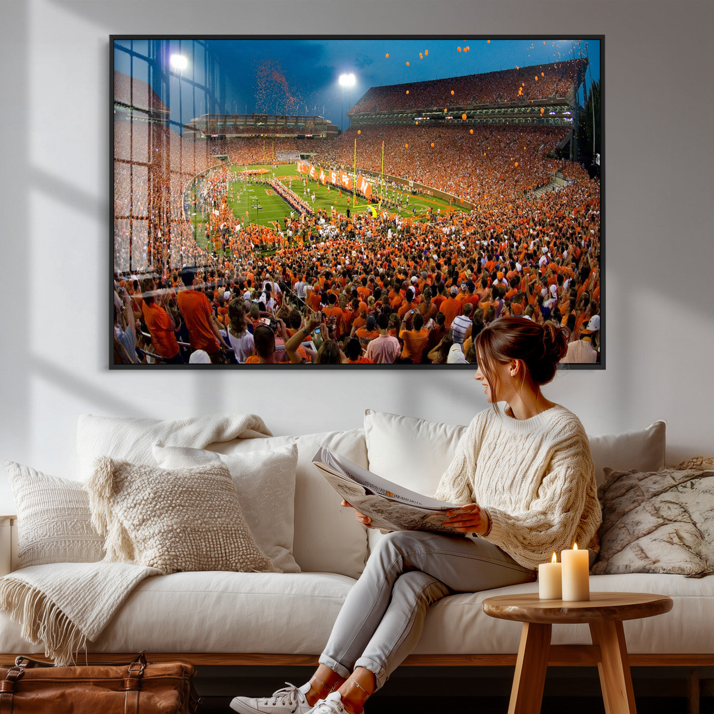 42850097-MGV-CV-36X24 - Clemson Tigers Memorial Stadium Wall Art Canvas Print, Death Valley Football Stadium Artwork, Packed Game Night Crowd Scene