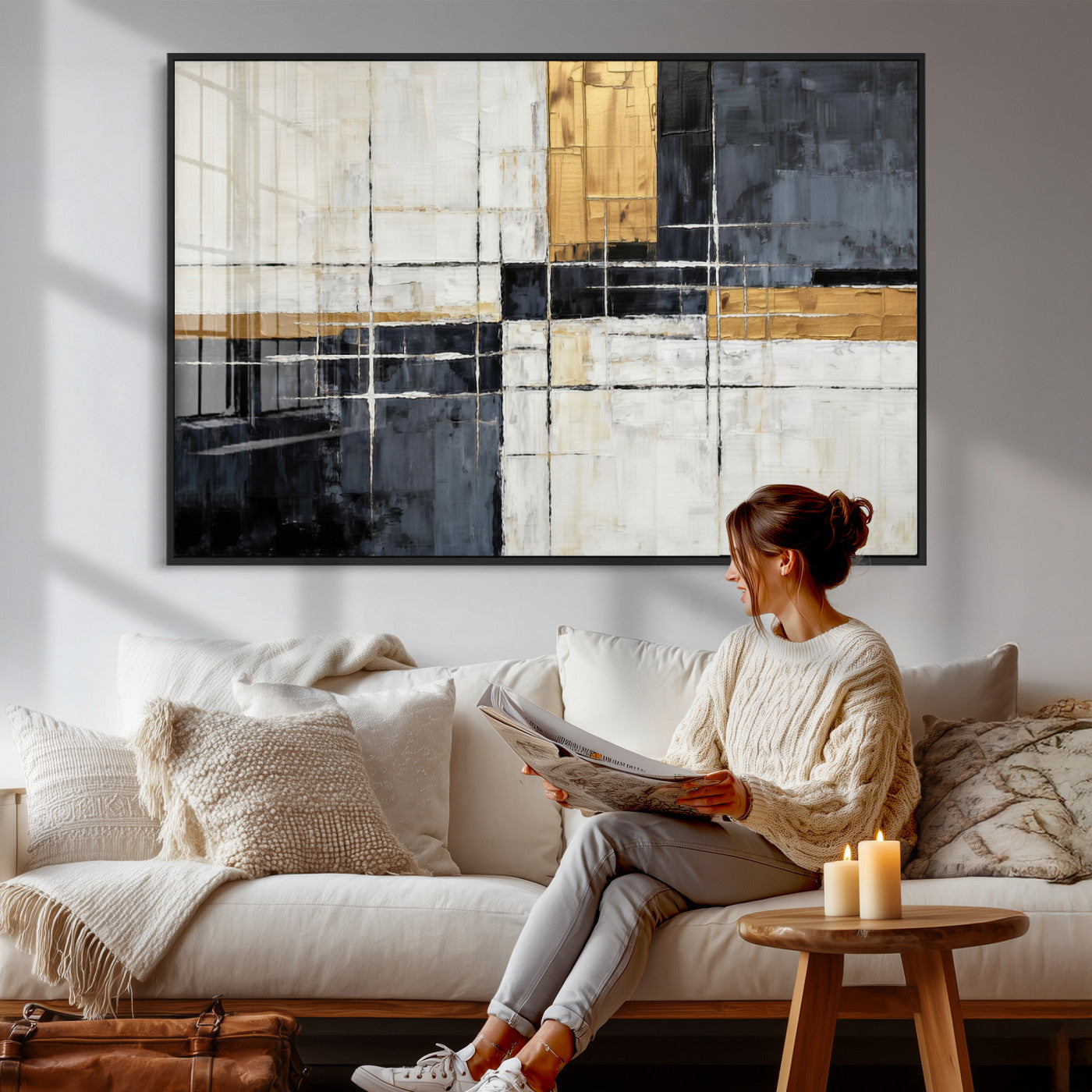 78975677-MGV-CV-36X24 - Gold Abstract Wall Art Canvas Print, Modern Luxury Geometric Painting Wall Decor for Living Room and Office