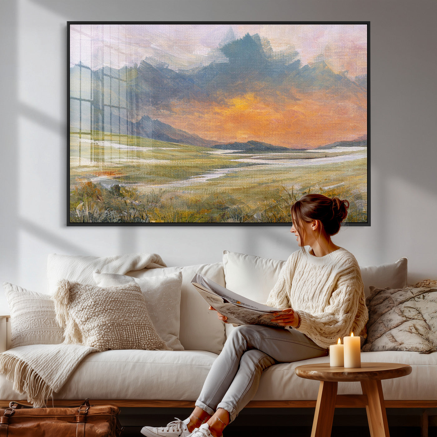 39892091-MGV-CV-36X24 - Mountain Sunset Wall Art Canvas Print Vintage Landscape Panorama Rustic Nature Decor