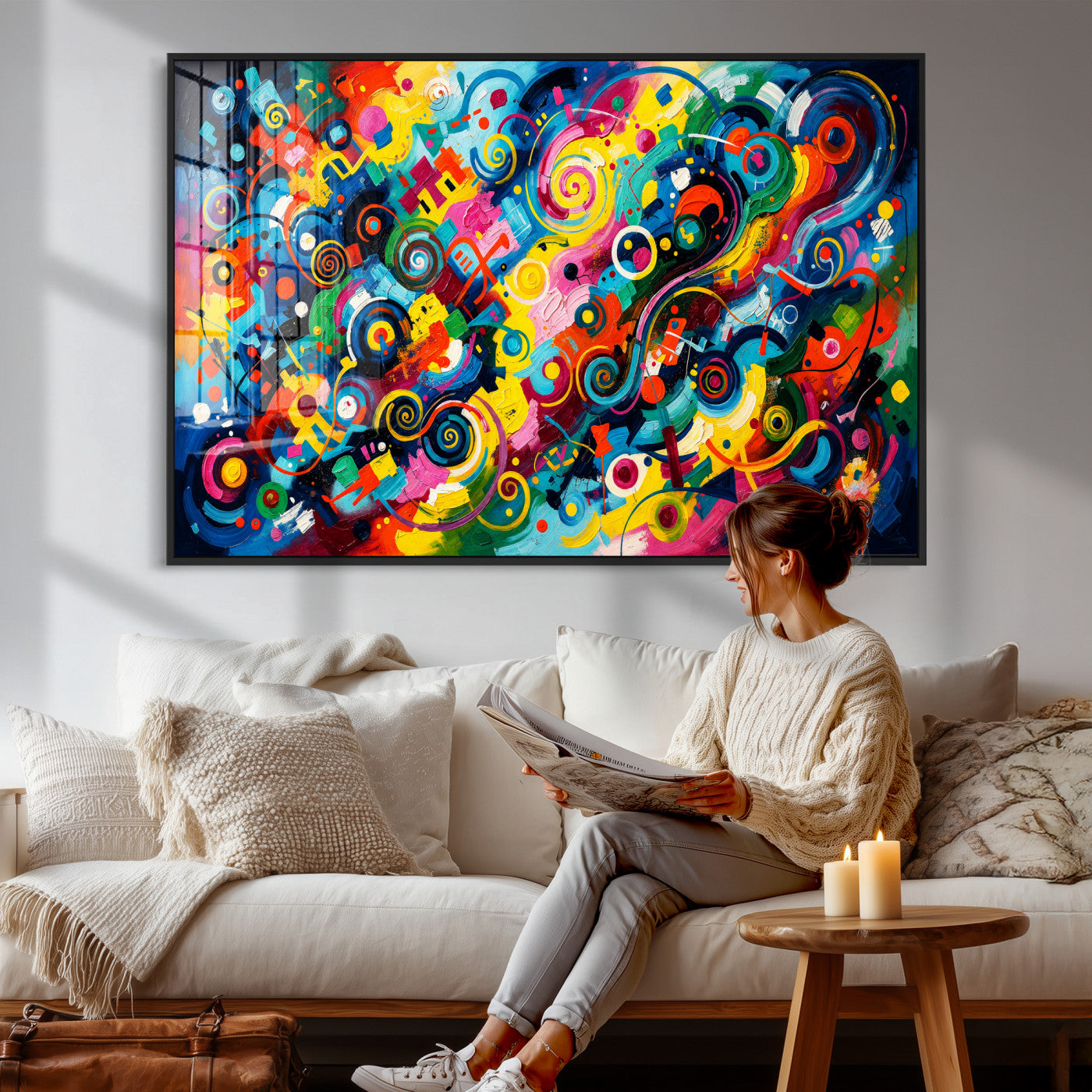 4712069R1-MGV-CV-36X24 - Geometric Abstract Wall Art Canvas Print, Bold Color Abstract Expressionist Painting Print, Modern Geometric Abstract Canvas Art