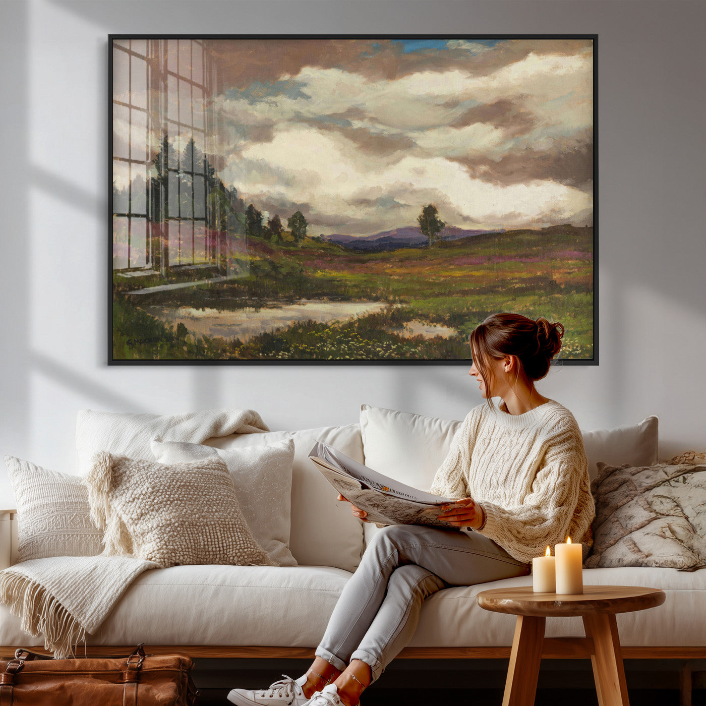 96795851-MGV-CV-36X24 - Gustav Macoun Heathland Canvas Print, Czech Landscape Oil Painting Reproduction, Purple Heather Moorland Art, Vintage European Nature Decor