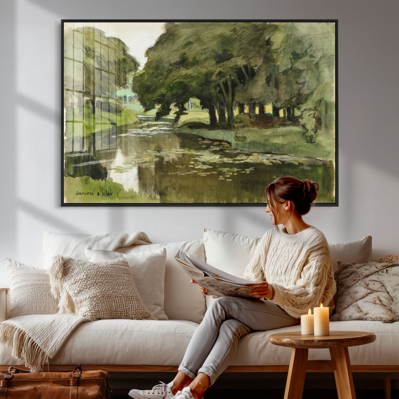 54446767-MGV-CV-36X24 - Anders Zorn Watercolor Canvas Print, Örtofta 1905 Swedish River Landscape, Impressionist Nature Art, Scandinavian Wall Decor, Plein Air Painting Print