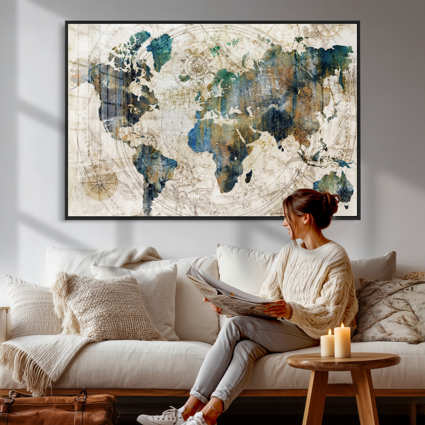 36972-MGV-CV-36X24 - Grunge Abstract World Map Art Print Canvas Print for Office Decor