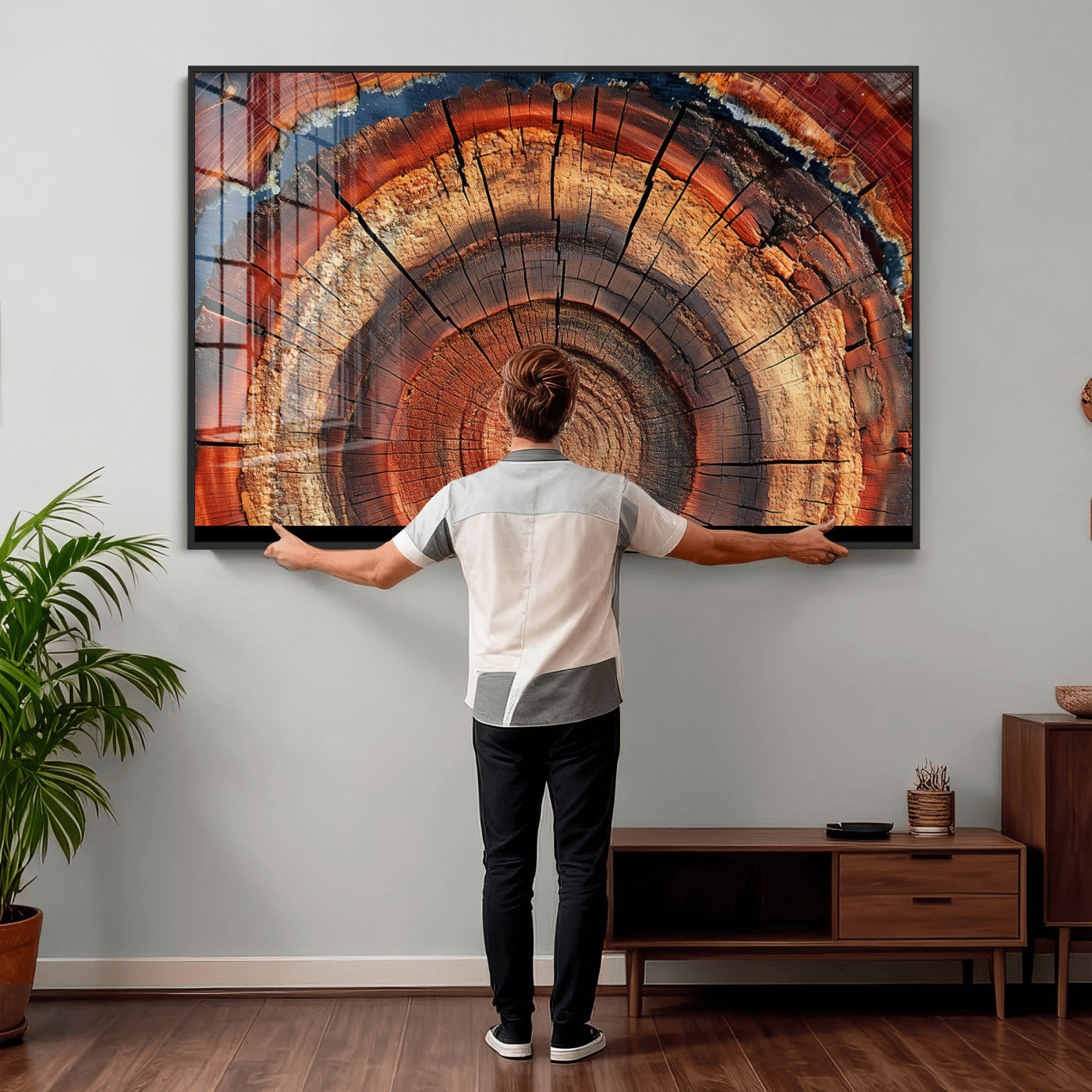 28555-MGV-CV-36X24 - Abstract Tree Ring Art Wall Art Canvas Print for Modern Farmhouse Decor, Colorful Tree Ring Wall Decor, Minimalist Home Canvas Art