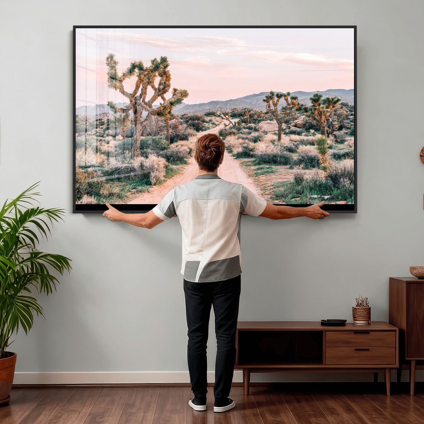 12540952-MGV-CV-36X24 - Desert Trail Wall Art – Canvas Print of Joshua Trees & Sunset Glow, Sandy Path Wilderness, Scenic Nature Escape Decor for Living Room, Office or Bedroom