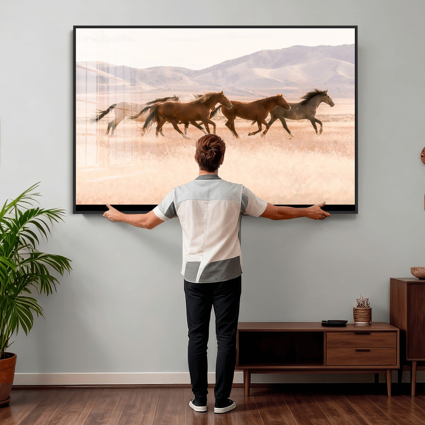 HORSESH-MGV-CV-36X24 - Wild Horses Wall Art – Running Freedom Canvas Print, Graceful Movement, Outdoor Landscape, Nature’s Power and Spirit, Home or Office Decor