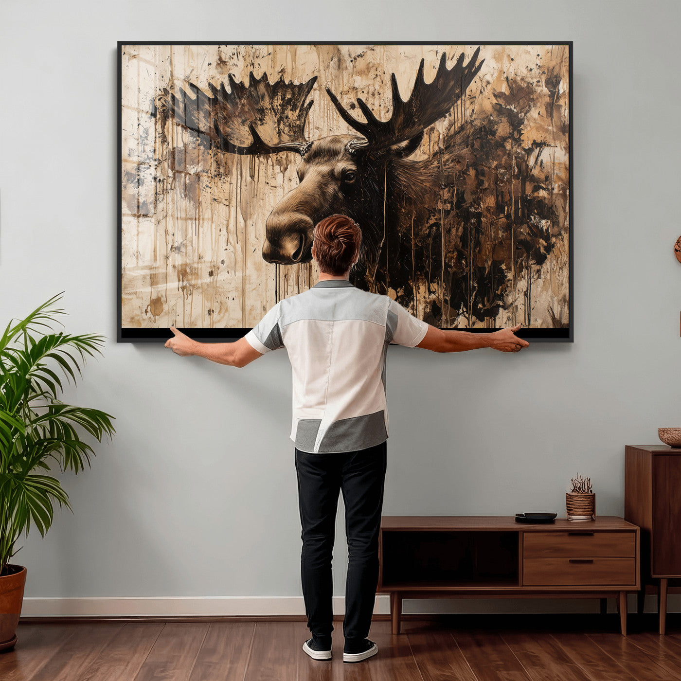 83505059-MGV-CV-36X24 - Moose Canvas Wall Art — Rustic Wildlife Painting Print | Cabin Lodge Decor | Large Animal Wall Art | Moose Gift for Him | Man Cave Art