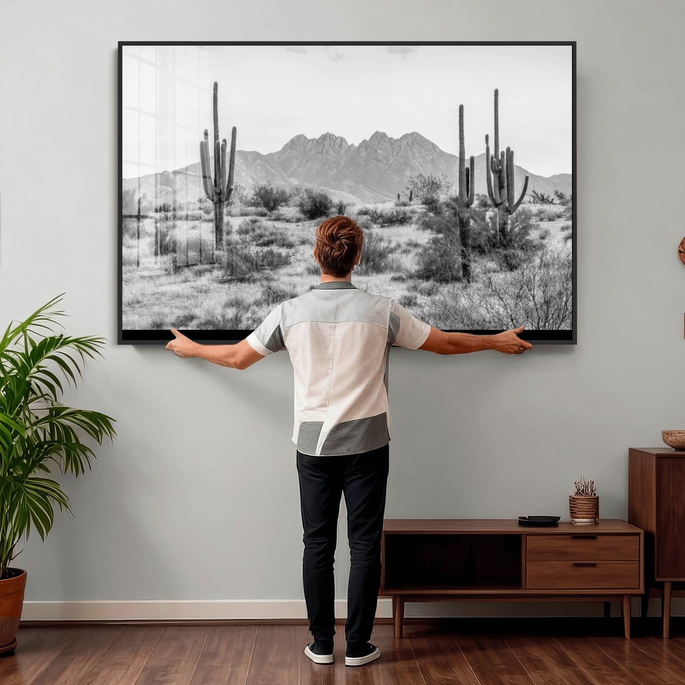 97436PHN-MGV-CV-36X24 - Black White Arizona Desert Canvas Wall Art Cactus Farmhouse Wall Art
