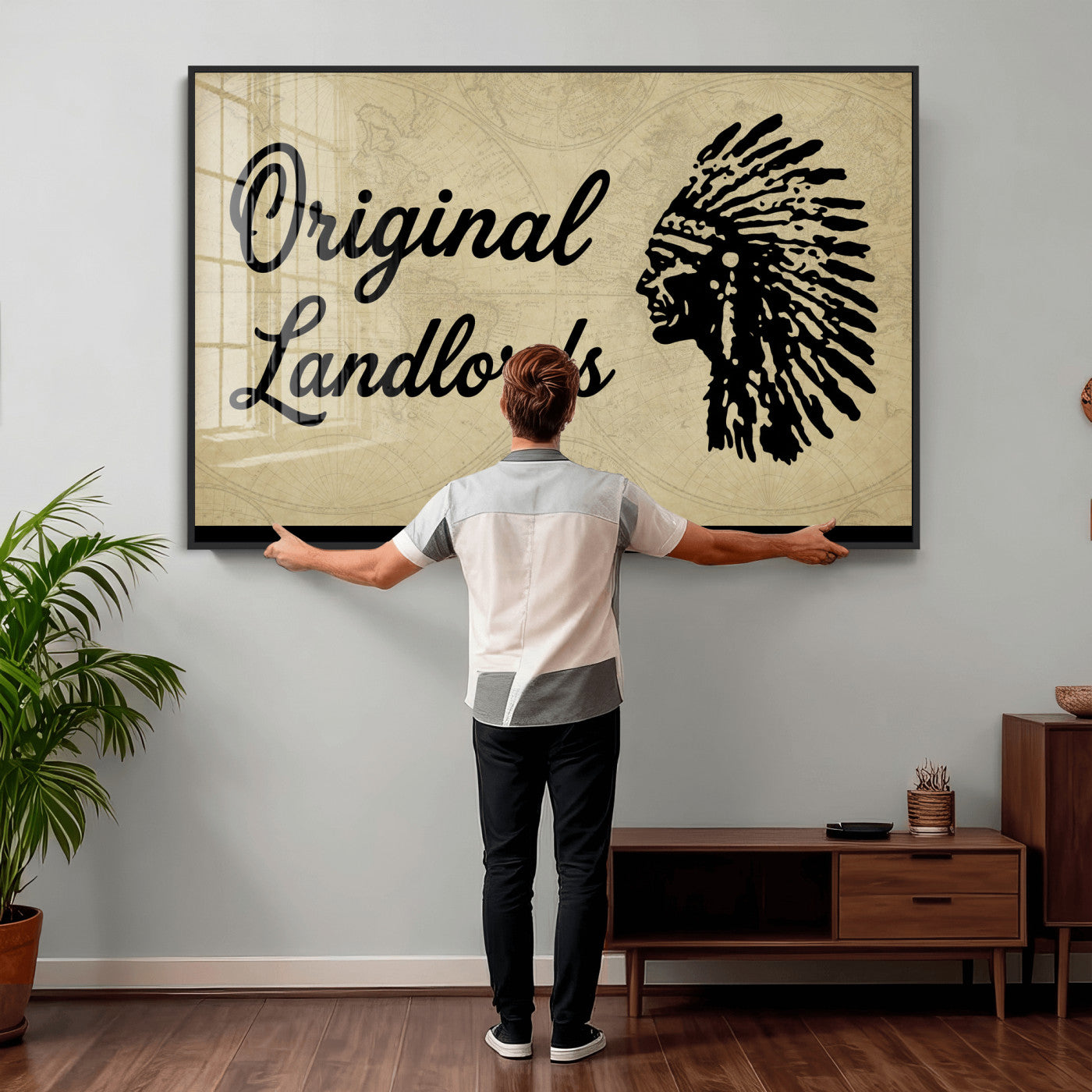 56844712-MGV-CV-36X24 - Original Landlords Wall Art Canvas Print, Native American Silhouette Artwork, Framed Wall Art Ready to Hang