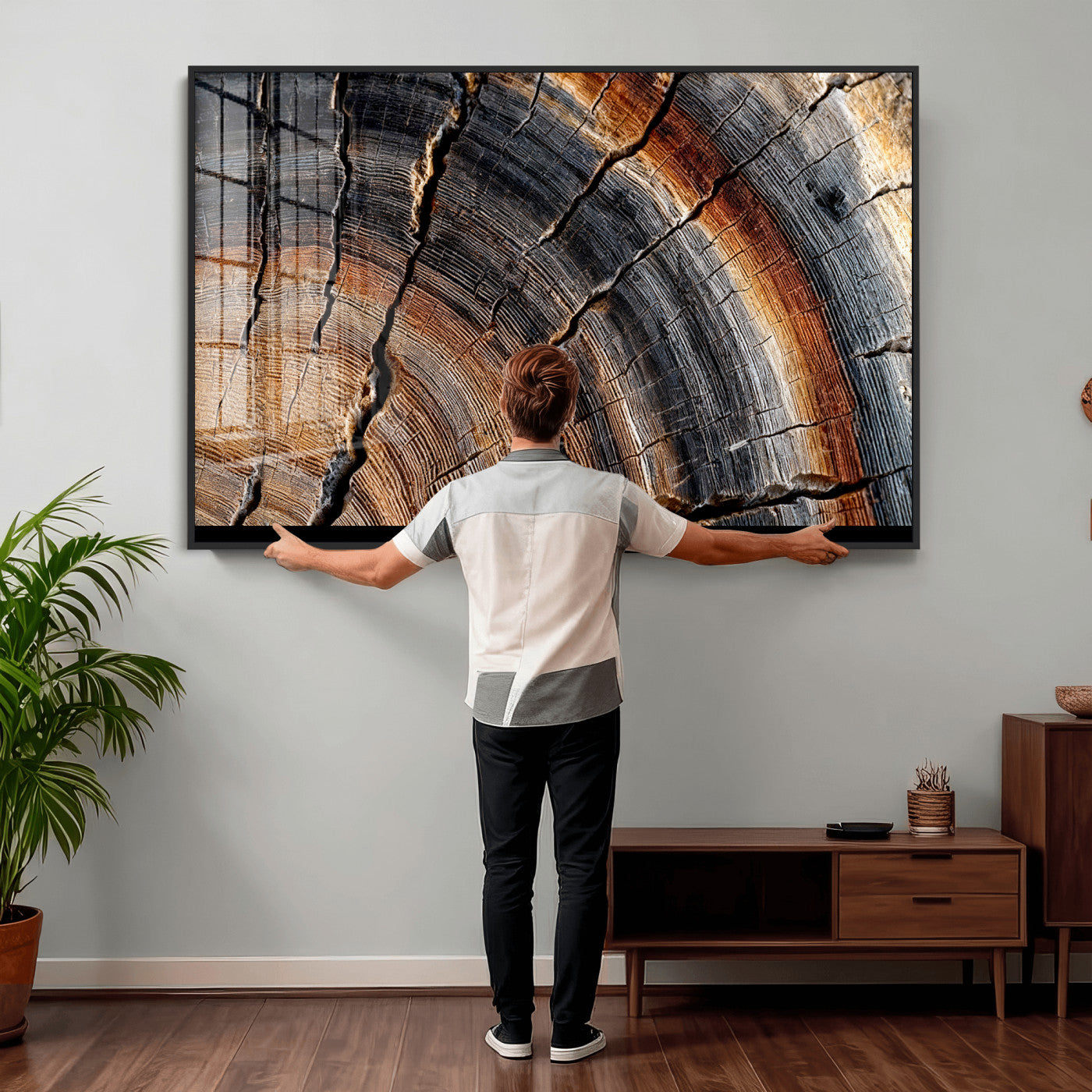 92693966E-MGV-CV-36X24 - Framed Large Abstract Wood Grain Canvas Print, Tree Ring Pattern Wall Art, Framed Canvas Ready to Hang