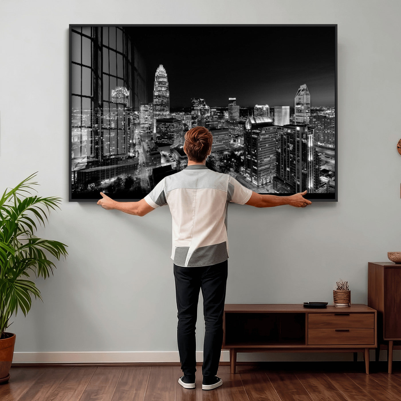 68329345-MGV-CV-36X24 - Atlanta Skyline Wall Art Canvas Print, Atlanta Downtown Night Cityscape Print for Modern Urban Wall Decor