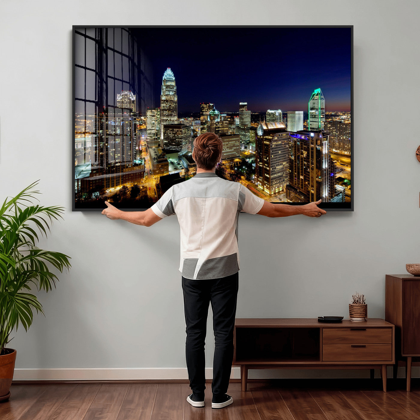 47163738-MGV-CV-36X24 - Atlanta Skyline Wall Art Canvas Print, Atlanta Downtown Night Cityscape Print for Modern Urban Wall Decor