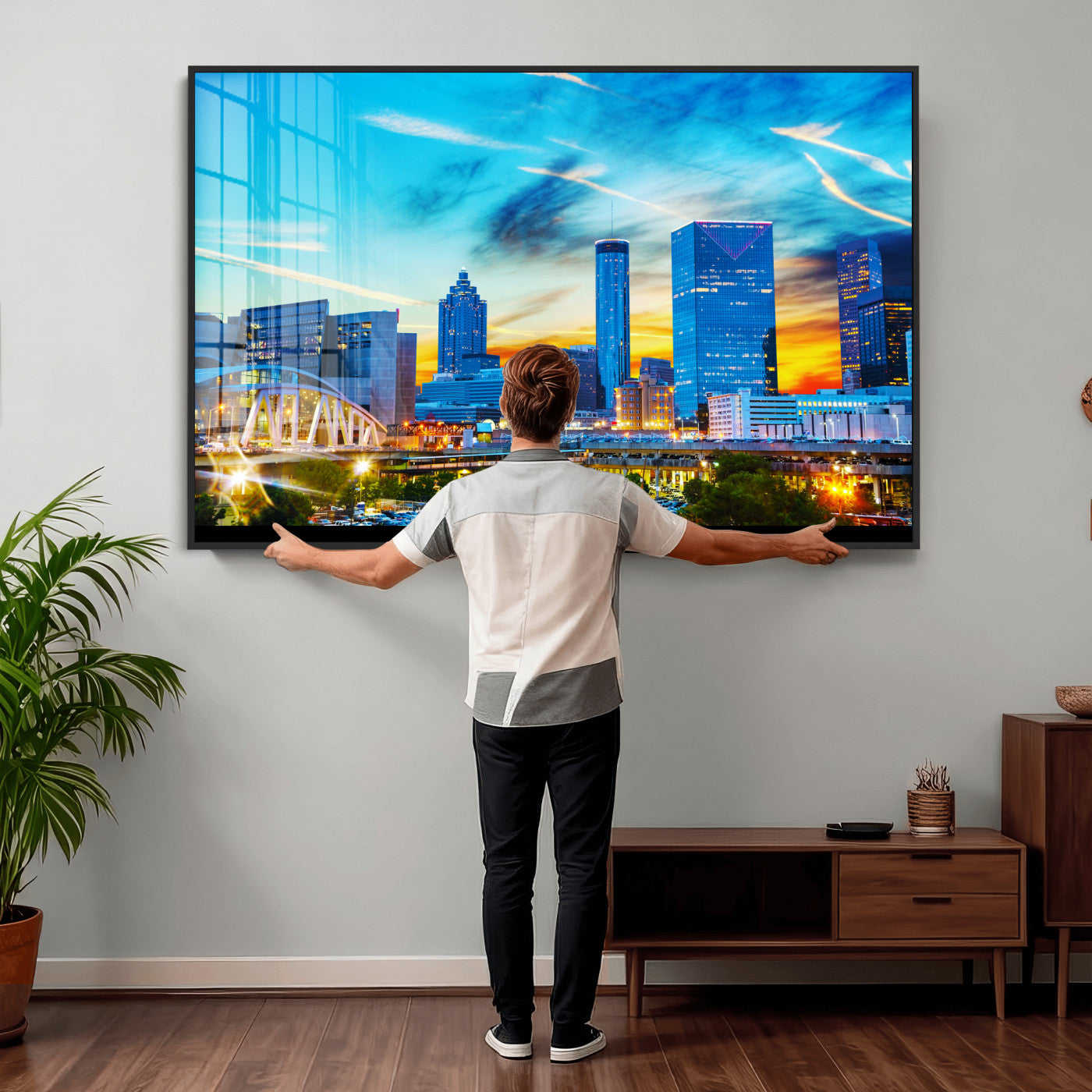 23097797-MGV-CV-36X24 - Atlanta Skyline Wall Art Canvas Print, Atlanta Downtown Night Cityscape Print for Modern Urban Wall Decor