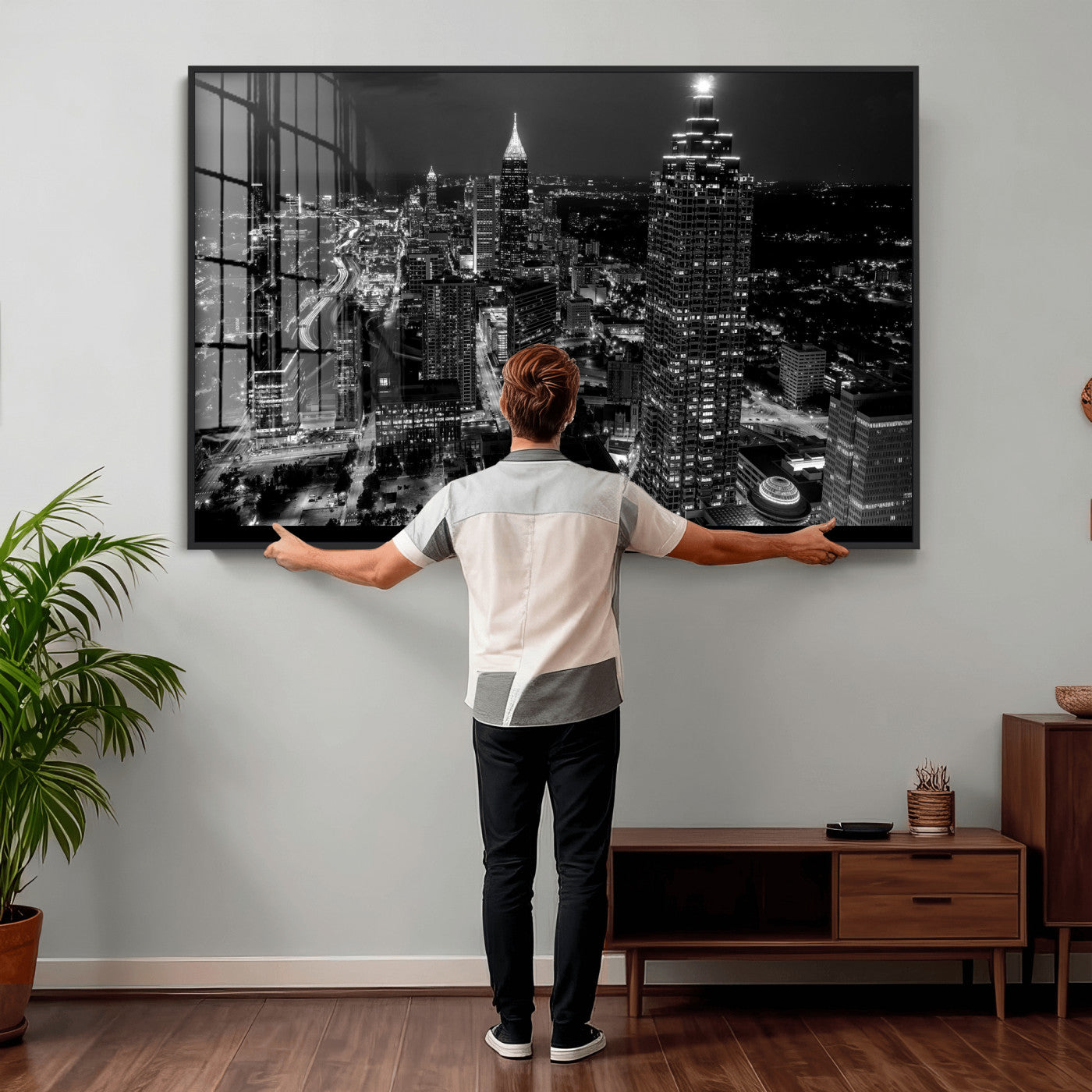 56773510-MGV-CV-36X24 - Atlanta Skyline Wall Art Canvas Print, Atlanta Downtown Night Cityscape Print for Modern Urban Wall Decor