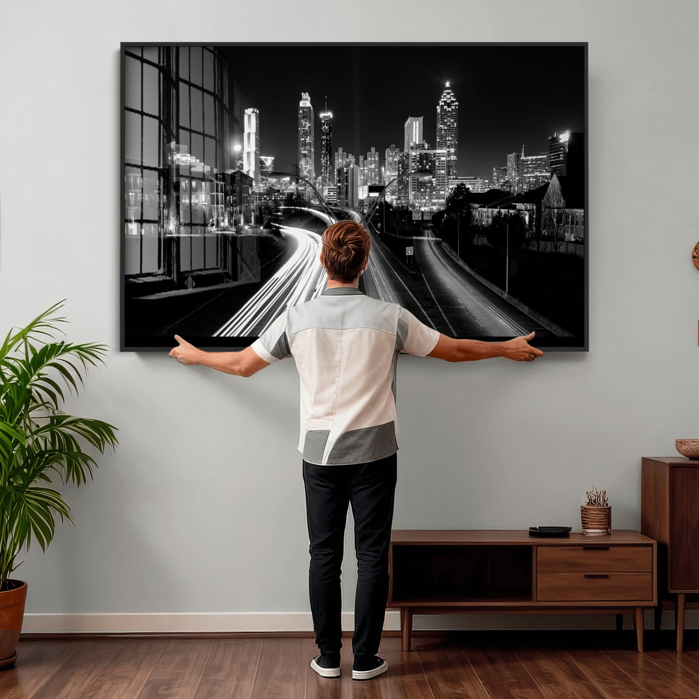 80330064-MGV-CV-36X24 - Atlanta Skyline Wall Art Canvas Print, Atlanta Downtown Night Cityscape Print for Modern Urban Wall Decor