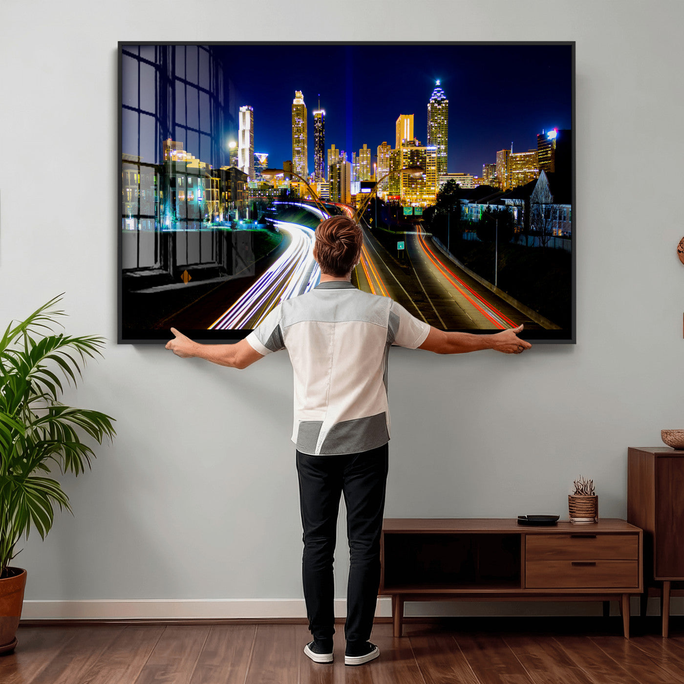 12967464-MGV-CV-36X24 - Atlanta Skyline Wall Art Canvas Print, Atlanta Downtown Night Cityscape Print for Modern Urban Wall Decor
