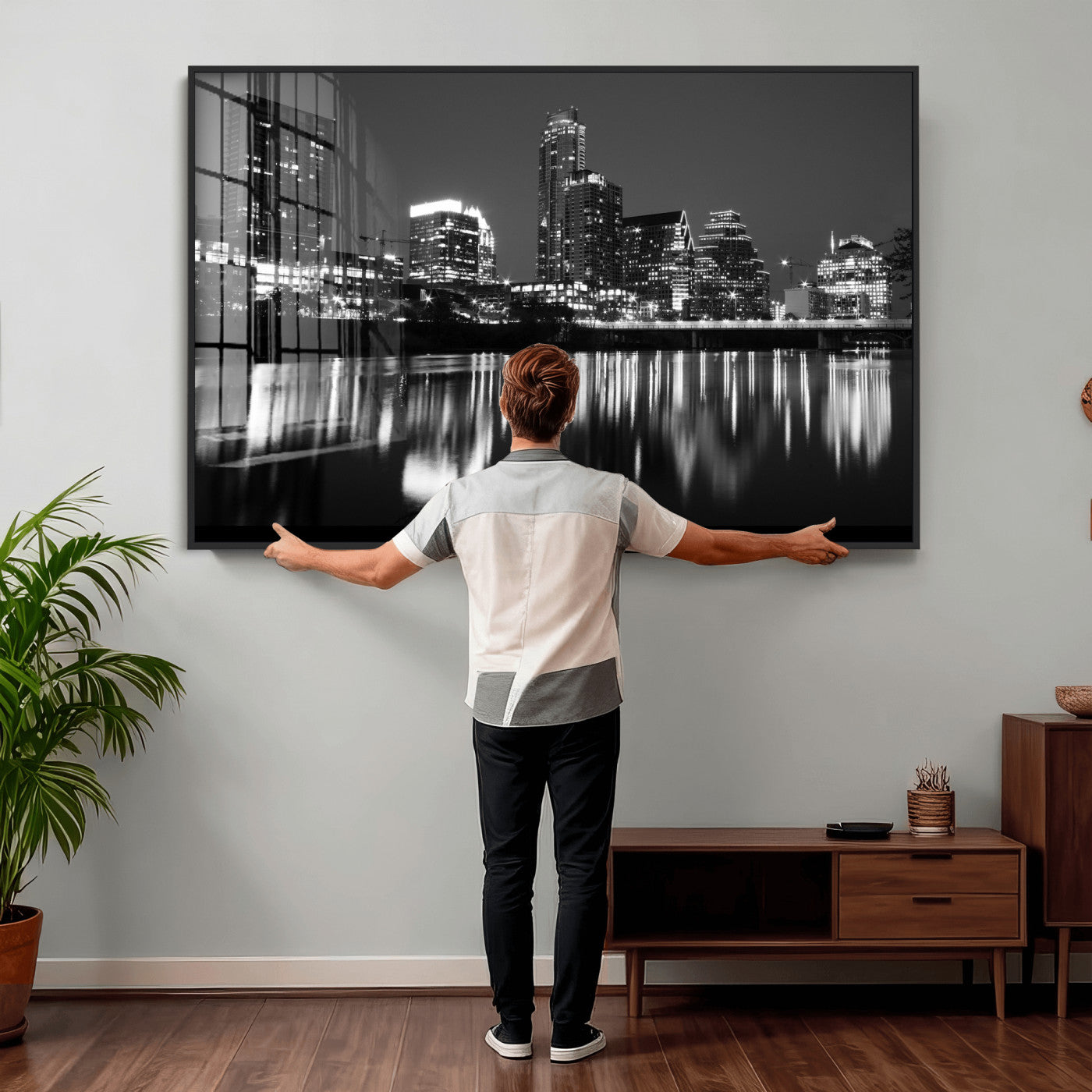 38129554-MGV-CV-36X24 - Austin Skyline Wall Art Canvas Print, Austin Downtown Night Cityscape Print for Modern Urban Wall Decor