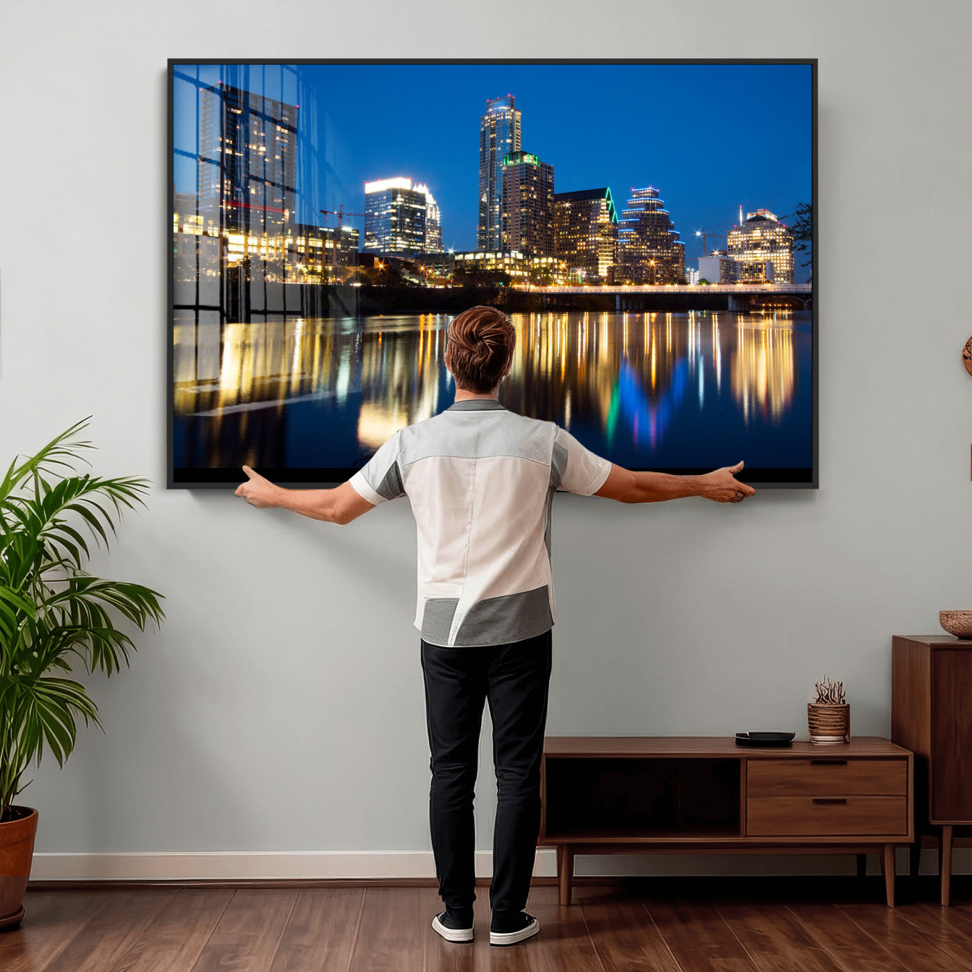 21916206-MGV-CV-36X24 - Austin Skyline Wall Art Canvas Print, Austin Downtown Night Cityscape Print for Modern Urban Wall Decor