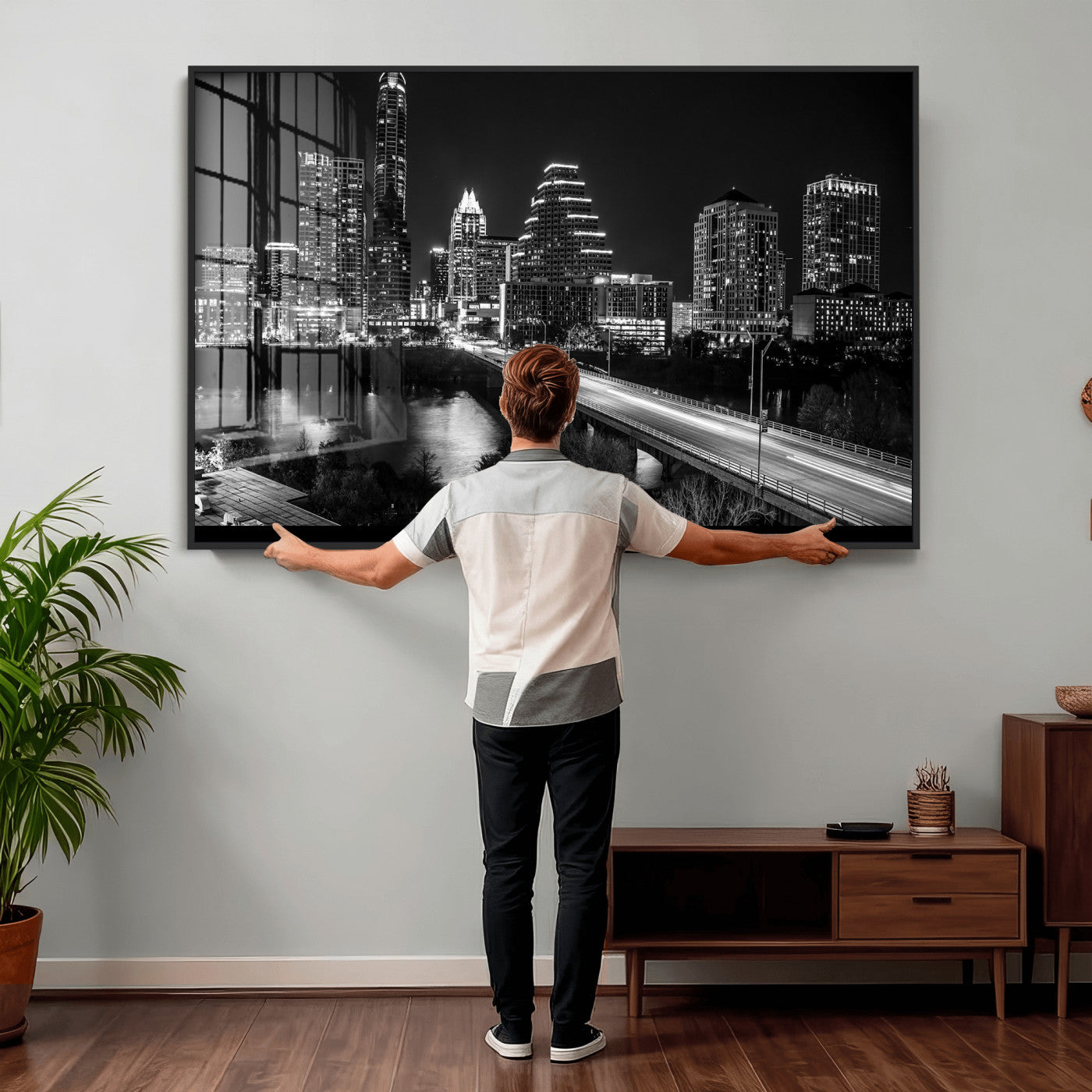 37531750-MGV-CV-36X24 - Austin Skyline Wall Art Canvas Print, Austin Downtown Night Cityscape Print for Modern Urban Wall Decor