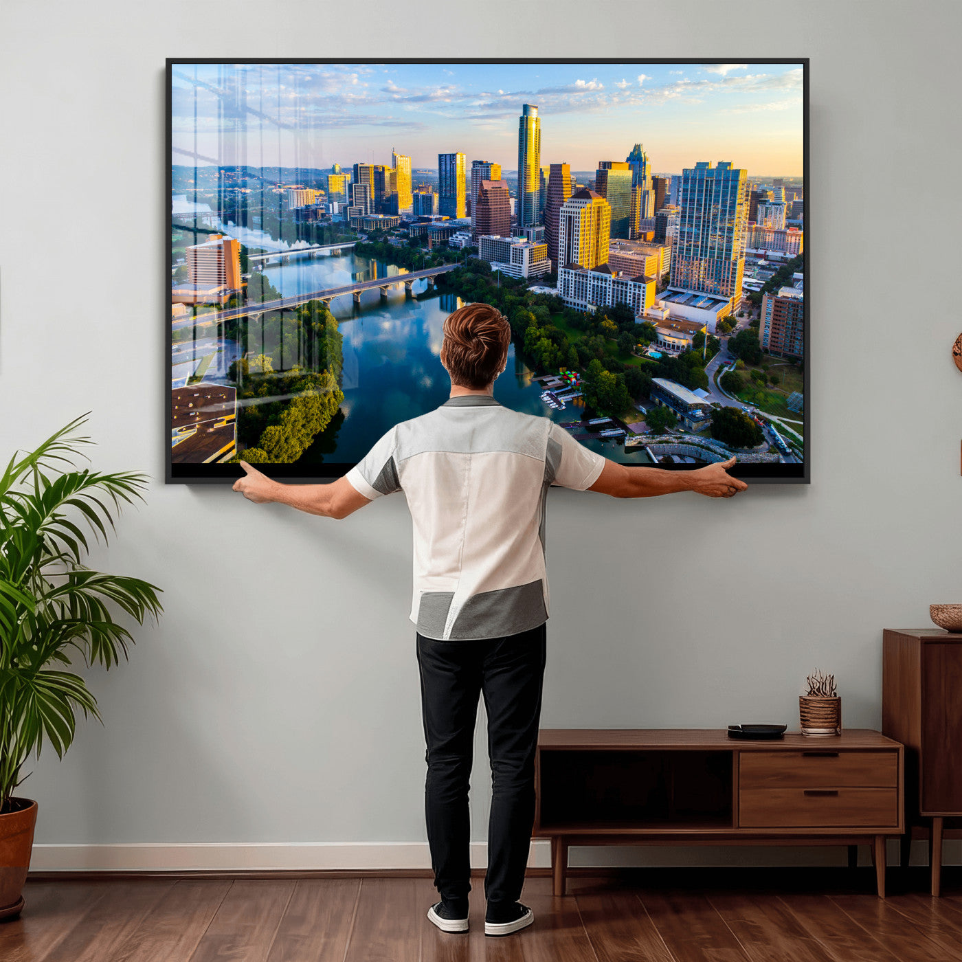 33675326-MGV-CV-36X24 - Austin Skyline Wall Art Canvas Print, Austin Downtown Night Cityscape Print for Modern Urban Wall Decor