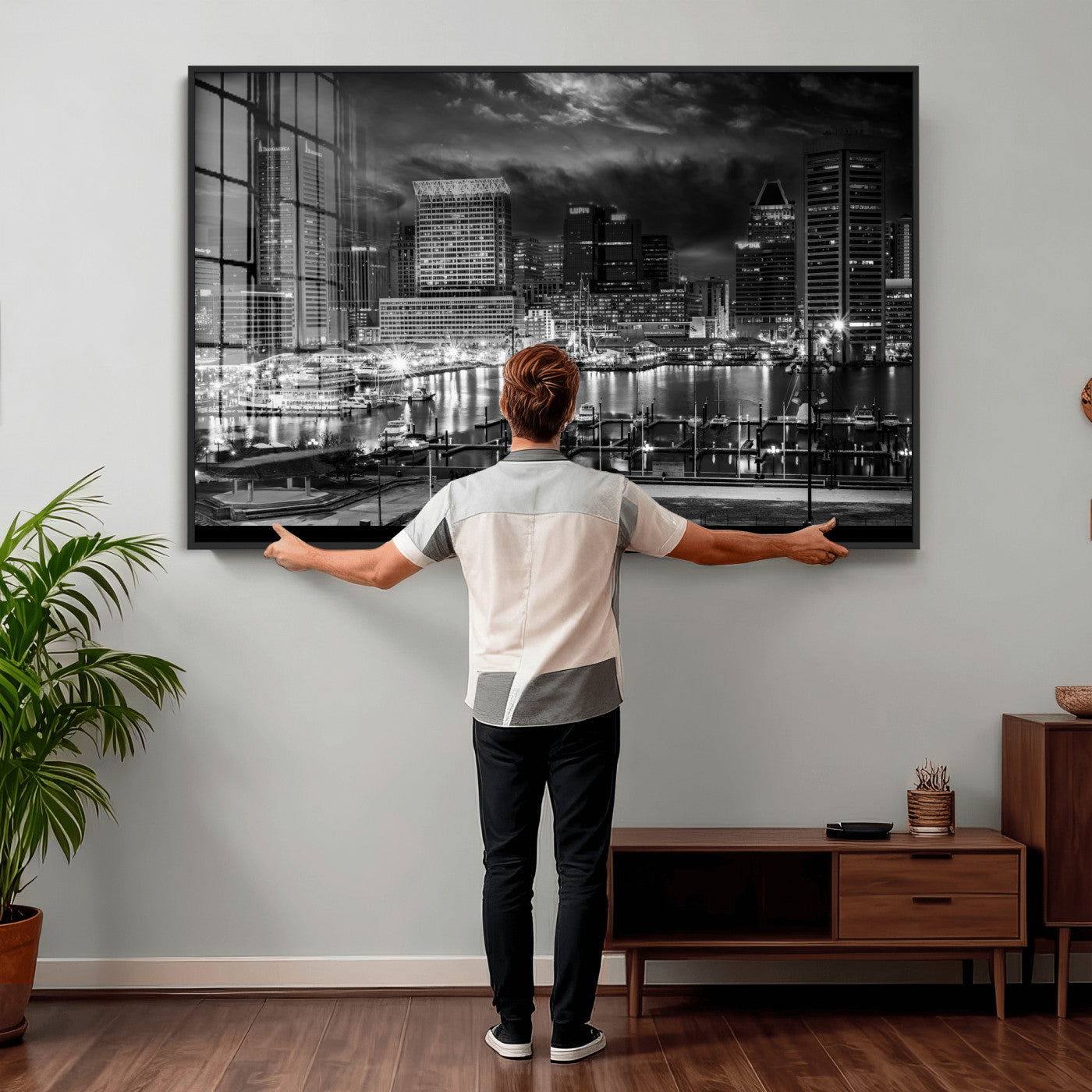 79755655-MGV-CV-36X24 - Baltimore Skyline Wall Art Canvas Print, Baltimore Downtown Night Cityscape Print for Modern Urban Wall Decor