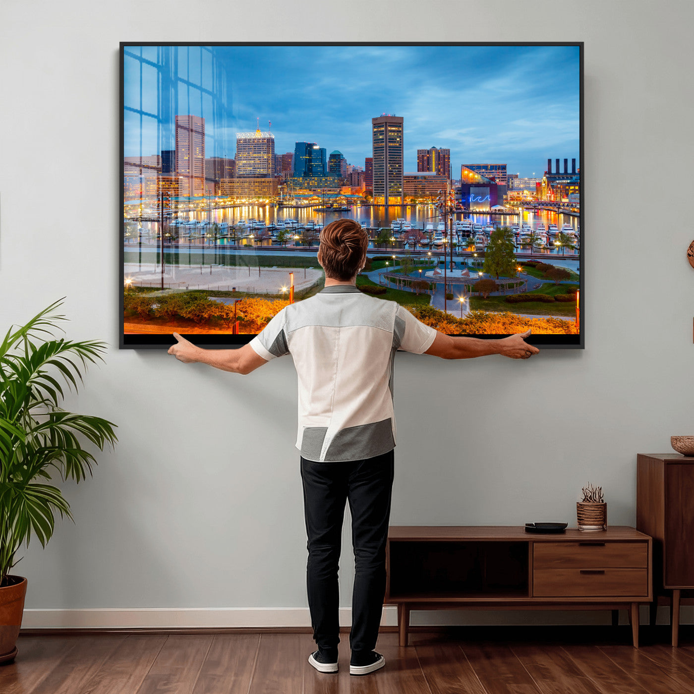 78635089-MGV-CV-36X24 - Baltimore Skyline Wall Art Canvas Print, Baltimore Downtown Night Cityscape Print for Modern Urban Wall Decor