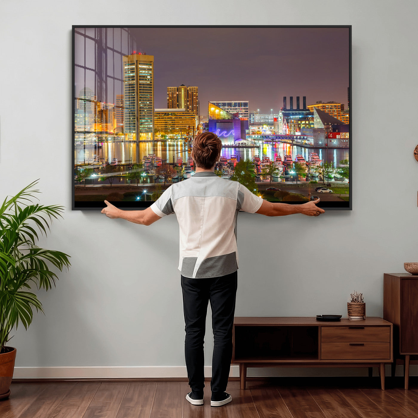 42654823-MGV-CV-36X24 - Baltimore Skyline Wall Art Canvas Print, Baltimore Downtown Night Cityscape Print for Modern Urban Wall Decor