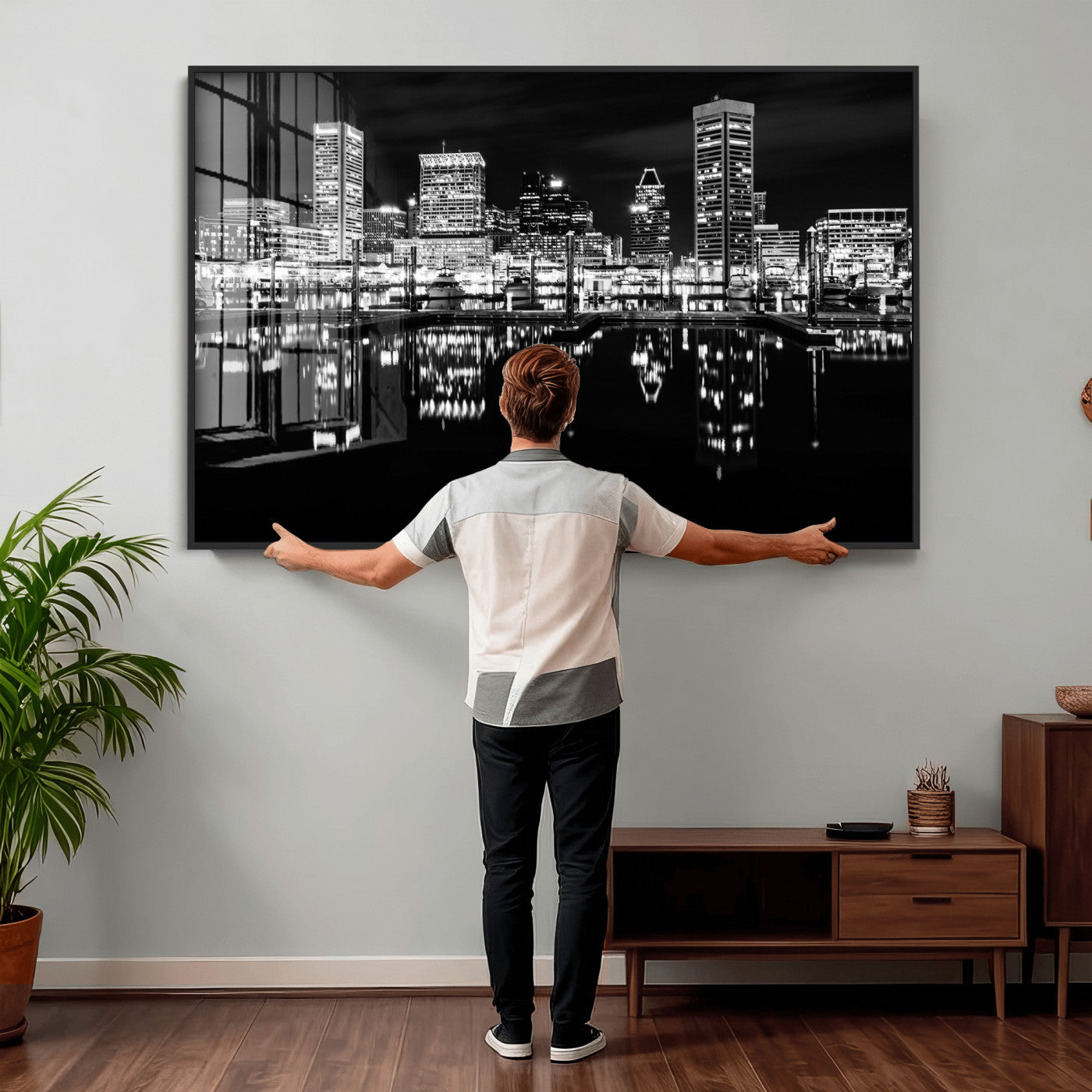 69187681-MGV-CV-36X24 - Baltimore Skyline Wall Art Canvas Print, Baltimore Downtown Night Cityscape Print for Modern Urban Wall Decor