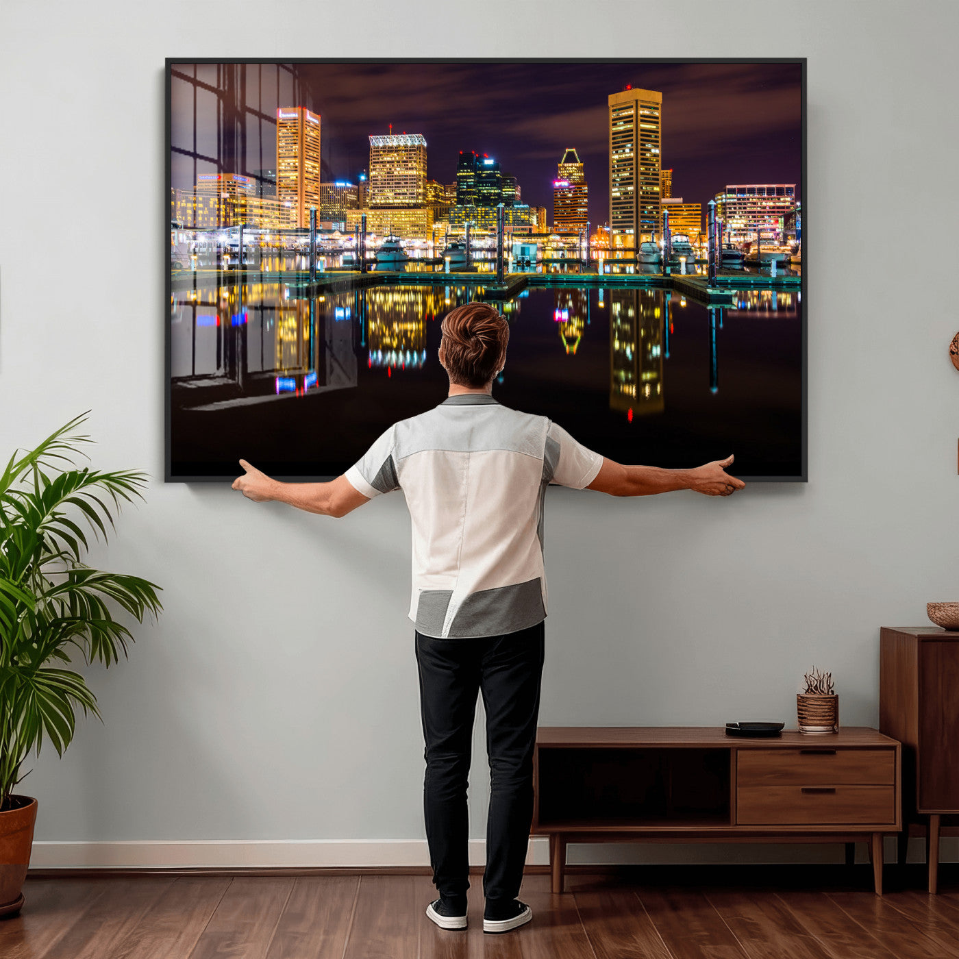 38201692-MGV-CV-36X24 - Baltimore Skyline Wall Art Canvas Print, Baltimore Downtown Night Cityscape Print for Modern Urban Wall Decor