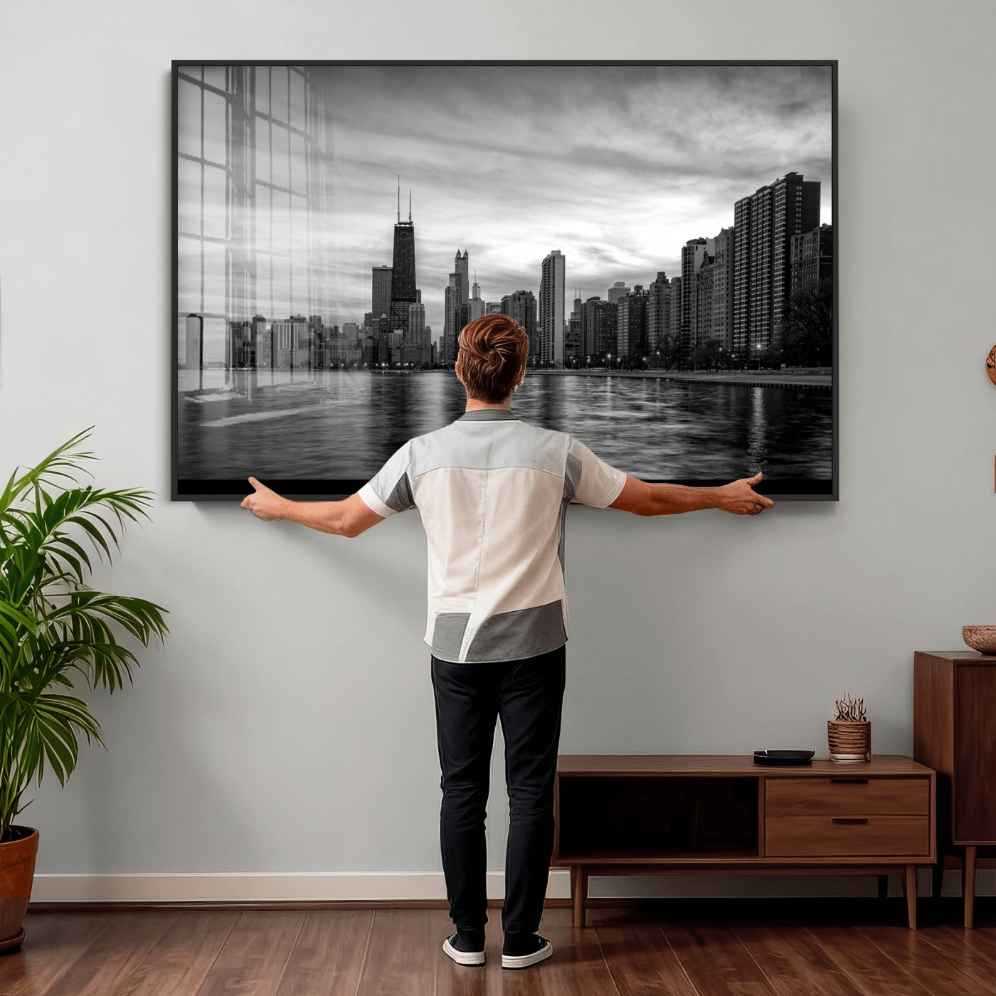 74552581-MGV-CV-36X24 - Chicago Wall Art Canvas Print, Chicago City Downtown Night Cityscape Print for Modern Urban Wall Decor