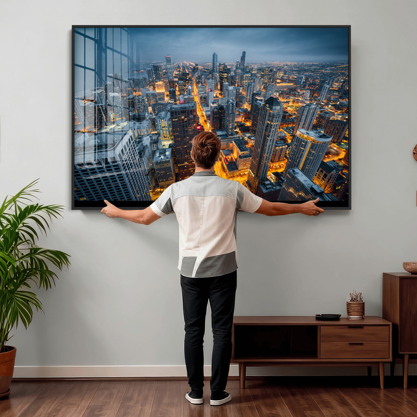 81742538-MGV-CV-36X24 - Chicago Wall Art Canvas Print, Chicago City Downtown Night Cityscape Print for Modern Urban Wall Decor