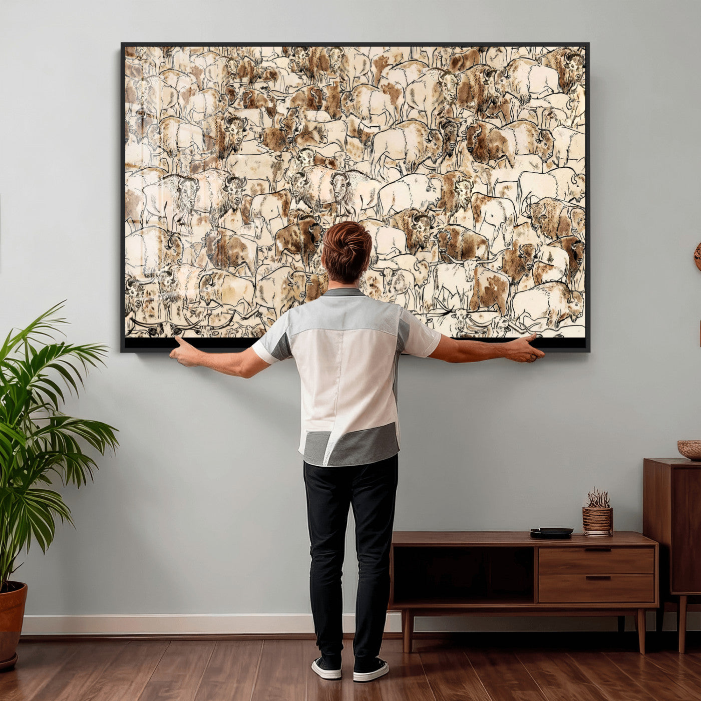 50142019-MGV-CV-36X24 - Farmhouse Animals Wall Art Canvas Print - Abstract Farm Animal Drawing Mid-Century Wall Art for Cabin Decor