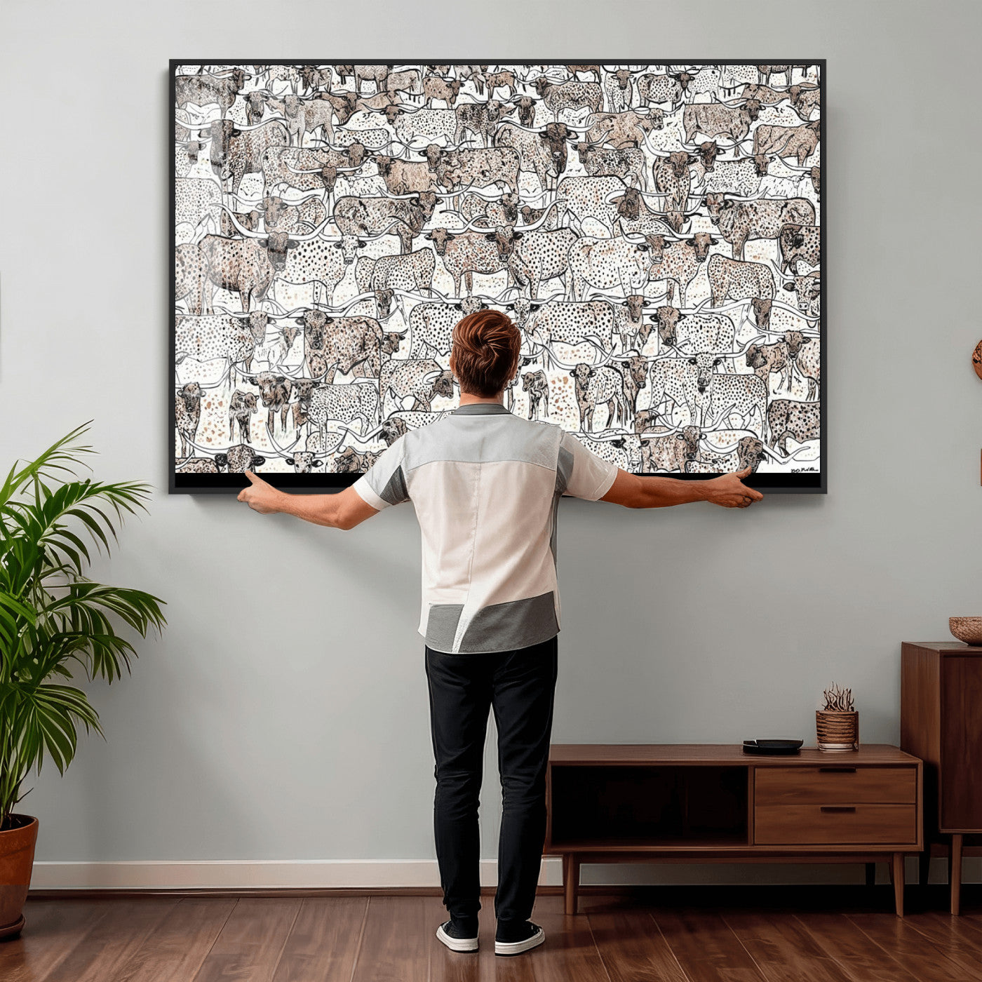 49200255-MGV-CV-36X24 - Farmhouse Animals Wall Art Canvas Print - Abstract Farm Animal Drawing Mid-Century Wall Art for Cabin Decor