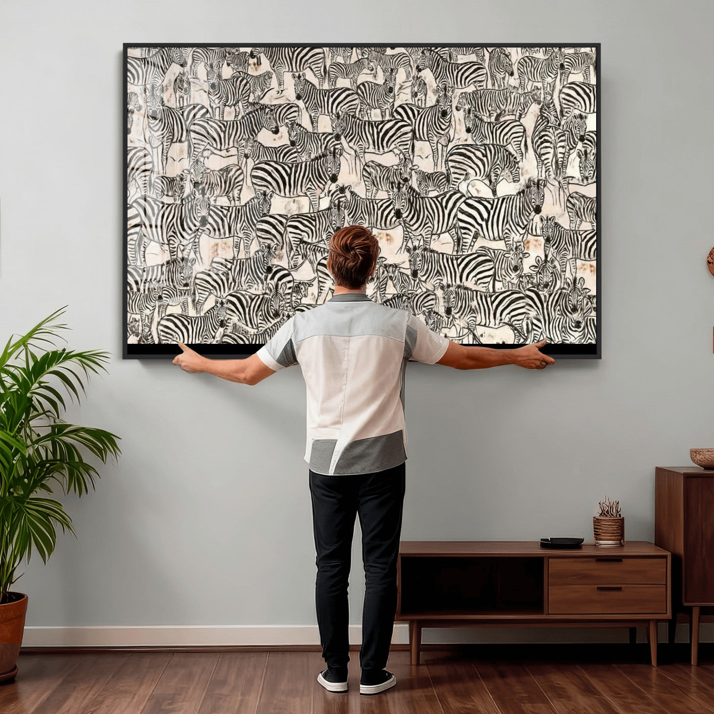 76453377-MGV-CV-36X24 - Farmhouse Animals Wall Art Canvas Print - Abstract Farm Animal Drawing Mid-Century Wall Art for Cabin Decor