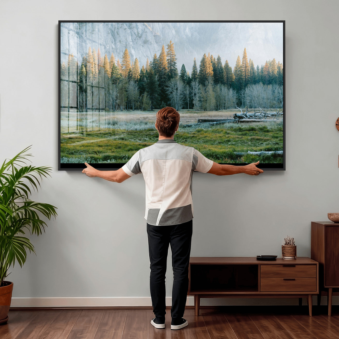 95548744-MGV-CV-36X24 - Forest Meadow Wall Art Canvas Print, Pine Tree Landscape Nature Artwork, Mountain Valley Scenic Photography, Calm Wilderness Wall Decor