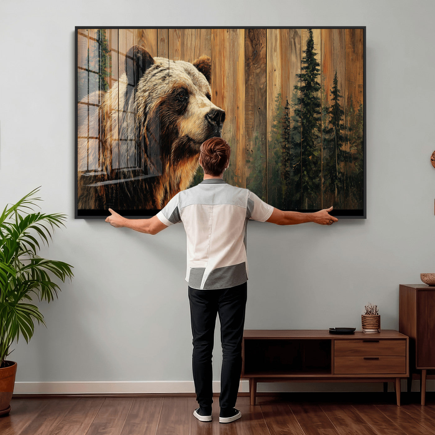 75645180-MGV-CV-36X24 - Grizzly Bear Wall Art Canvas Print, Rustic Wildlife Bear Artwork, Forest Animal Painting, Cabin Lodge Nature Wall Decor