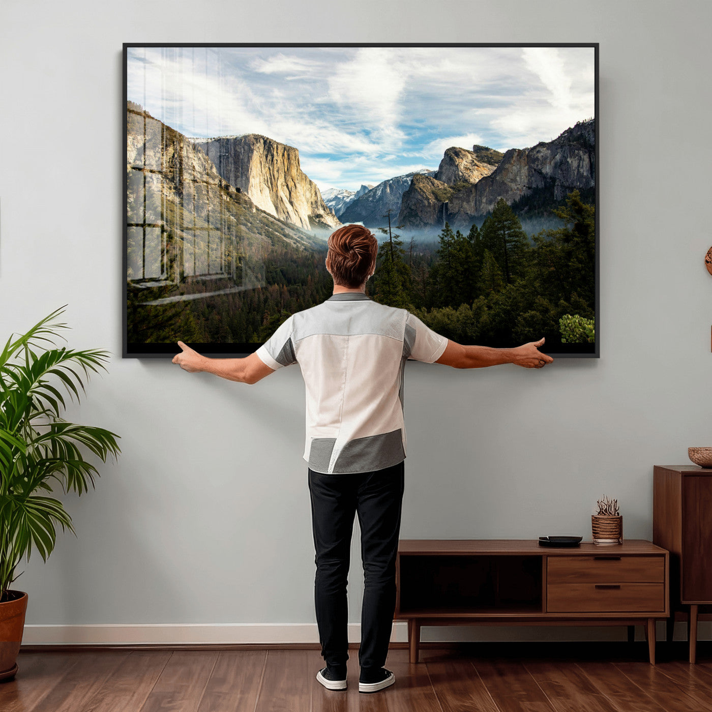 15089394-MGV-CV-36X24 - Yosemite Valley Mountain Landscape Wall Art Canvas Print, Granite Cliff Forest Valley Canvas Print, California National Park Scenic Art Printing